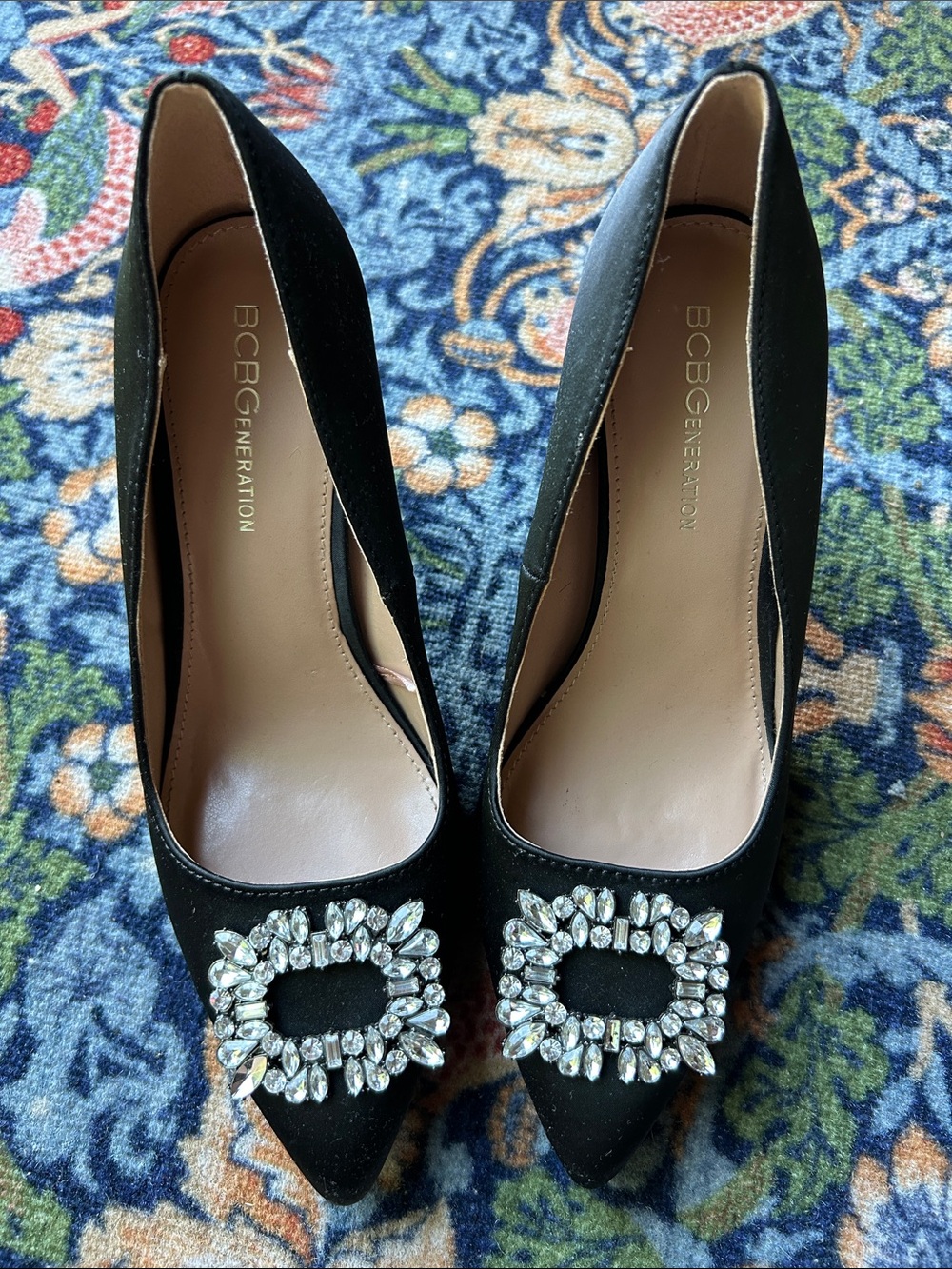 BCBGeneration Black Pointed Toe Crystal-Embellished Pumps